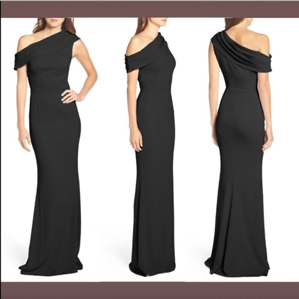 NEW! Katie May Layla Pleat One-Shoulder Crepe Gown size 12 in Black